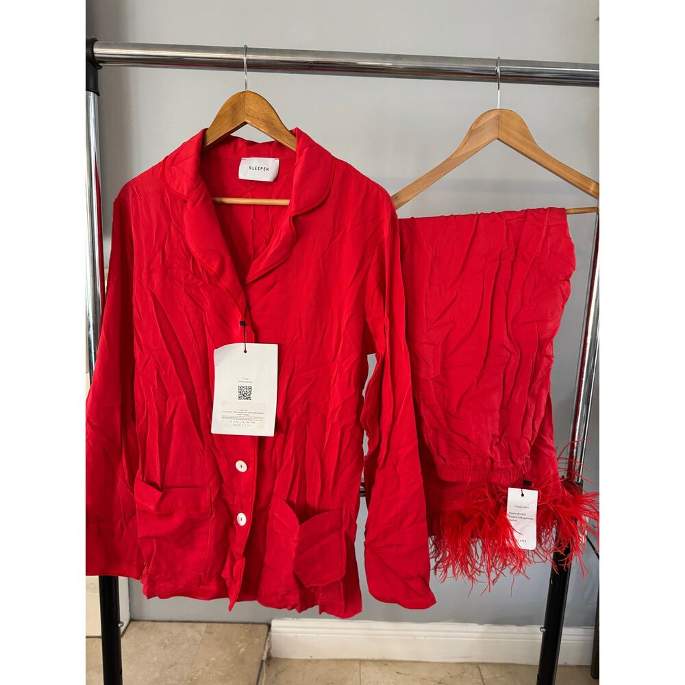 Sleeper Red Feather Trim Pajama Set - image 2